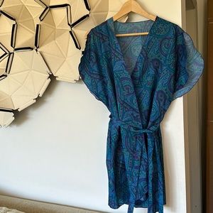 Vintage size small wrap mini dress / swim cover ! Paisley print